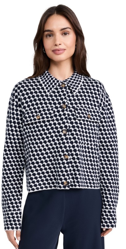 La Ligne Patterned Cropped Jane Jacket Ivory/Navy