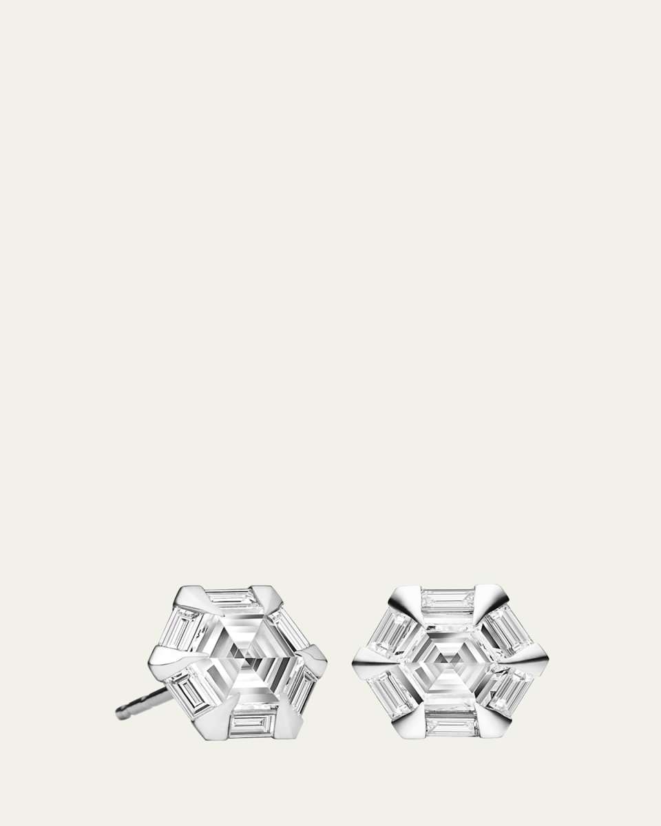 Moderne Hexagonal Diamond Stud Earrings in 18k White Gold