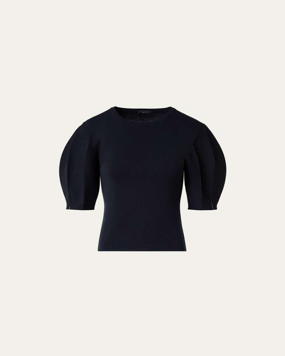 Puff-Sleeve Silk Cotton Knit Top