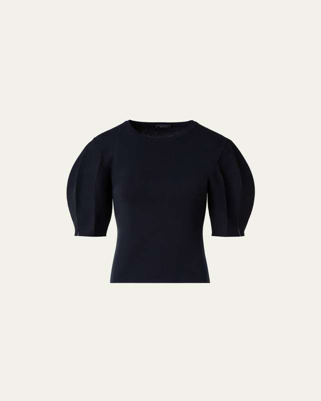 Puff-Sleeve Silk Cotton Knit Top