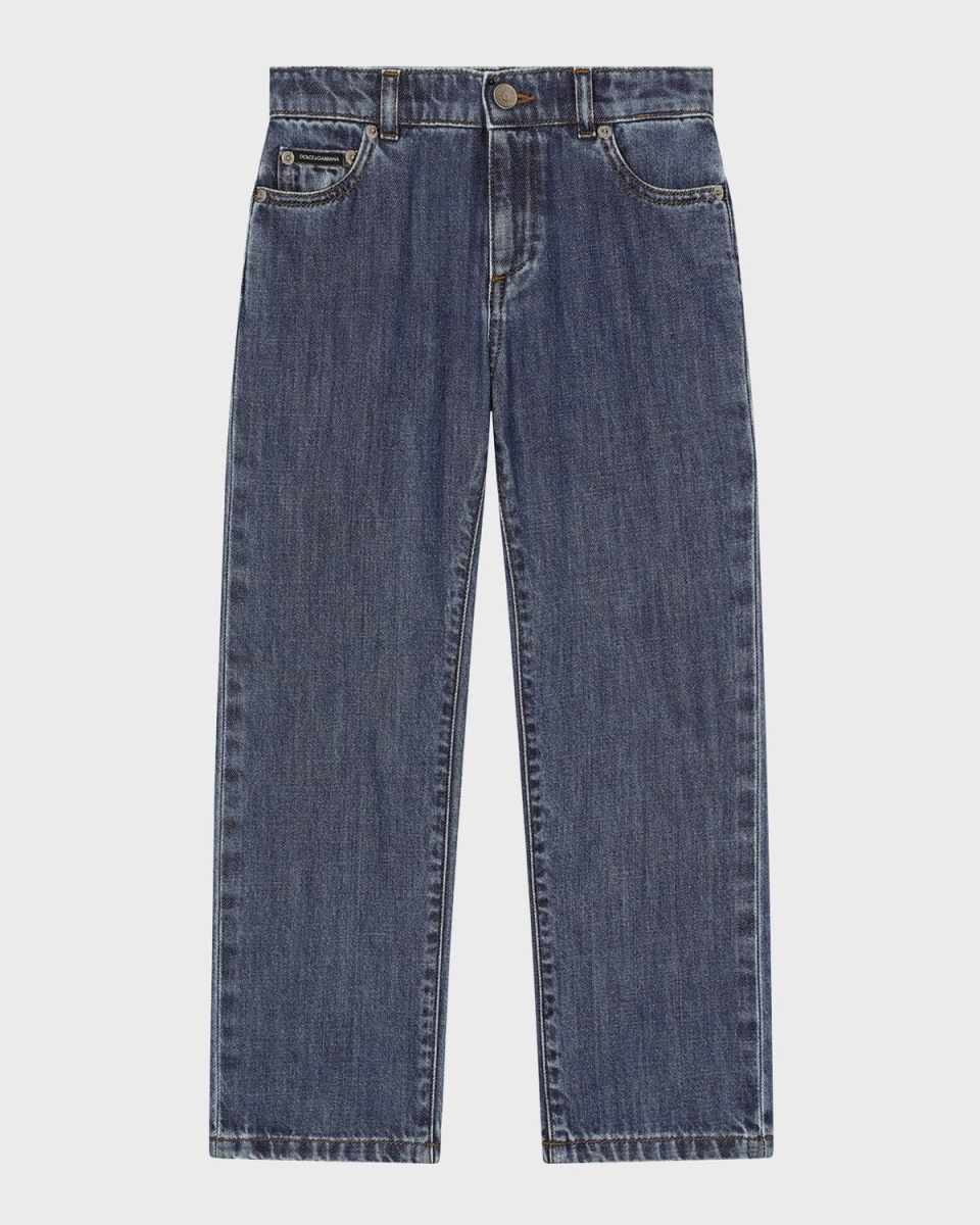 Boy's Logo-Plaque Jeans, Size 4-6