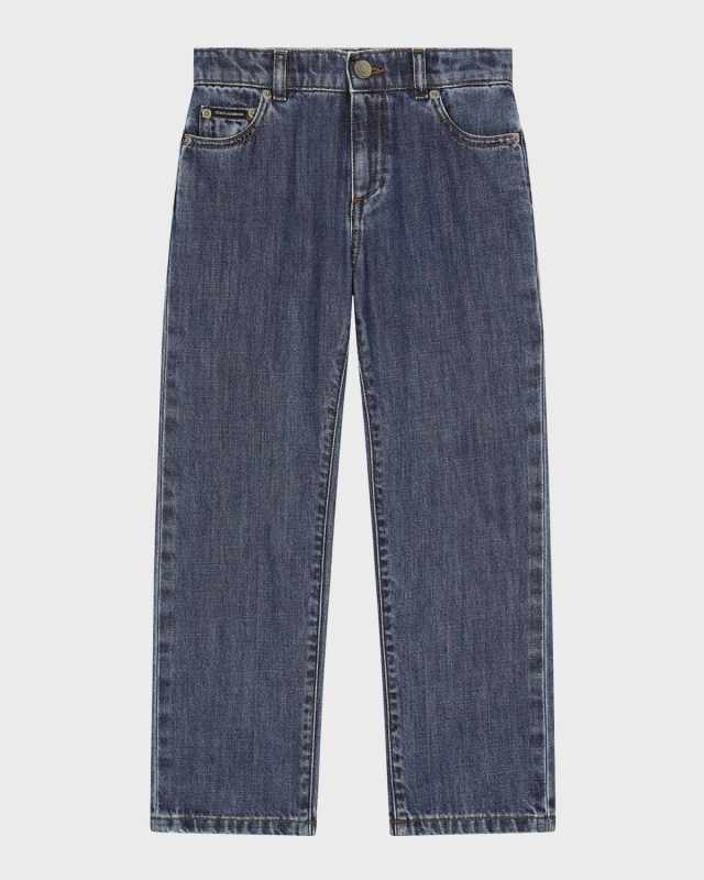 Boy's Logo-Plaque Jeans, Size 4-