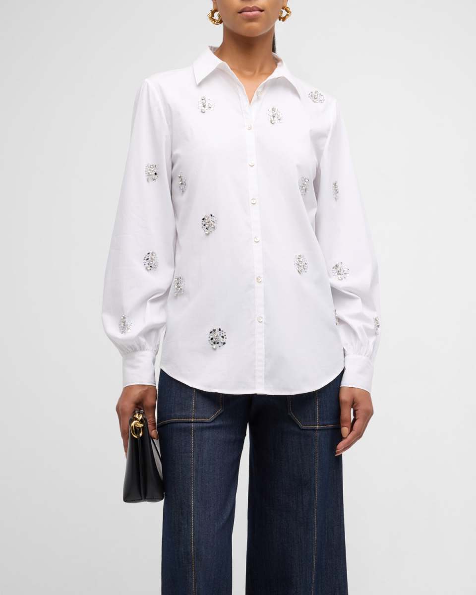 Crystal Dot Tianna Embellished Button-Front Top