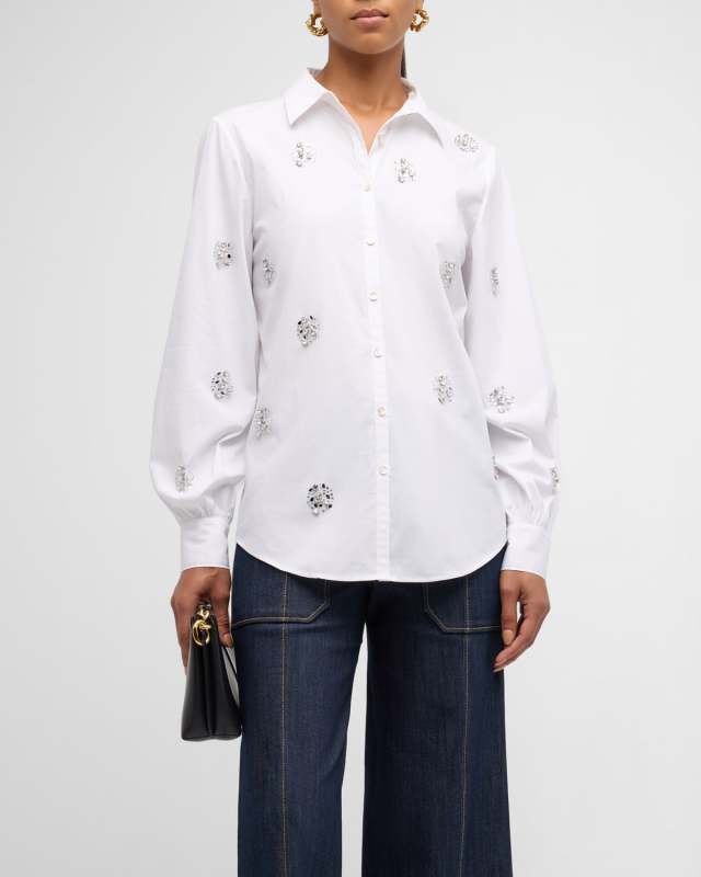 Crystal Dot Tianna Embellished Button-Front Top