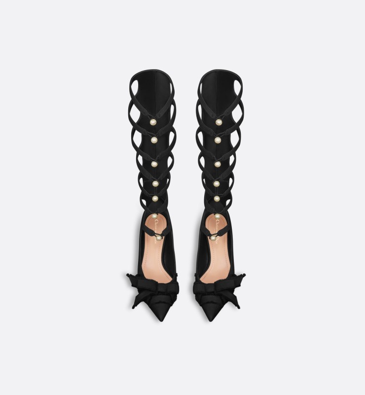 Dior Adiorable Heeled Boot Black Fringed Grosgrain