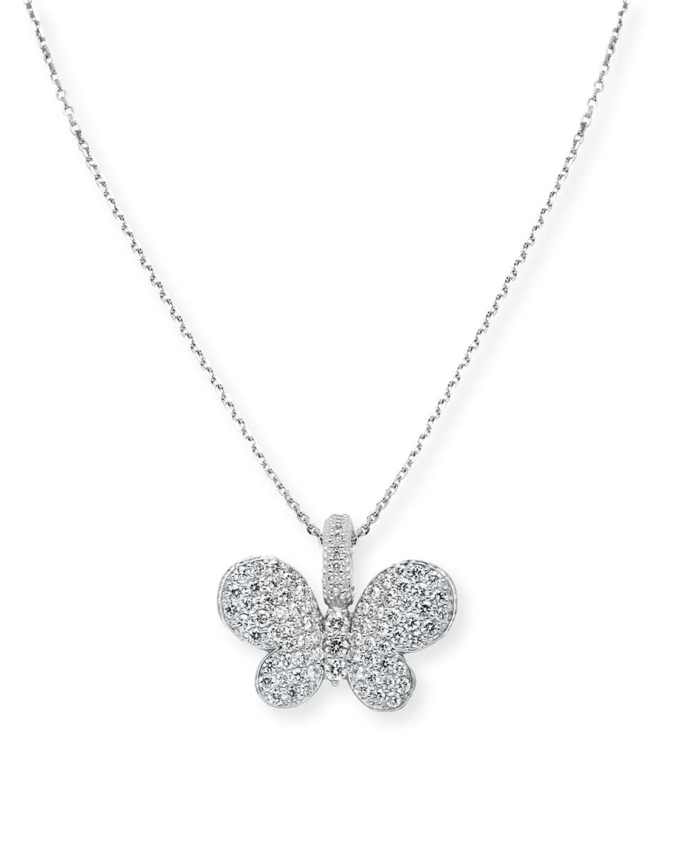18k White Gold Large Diamond Butterfly Pendant w/ Chain
