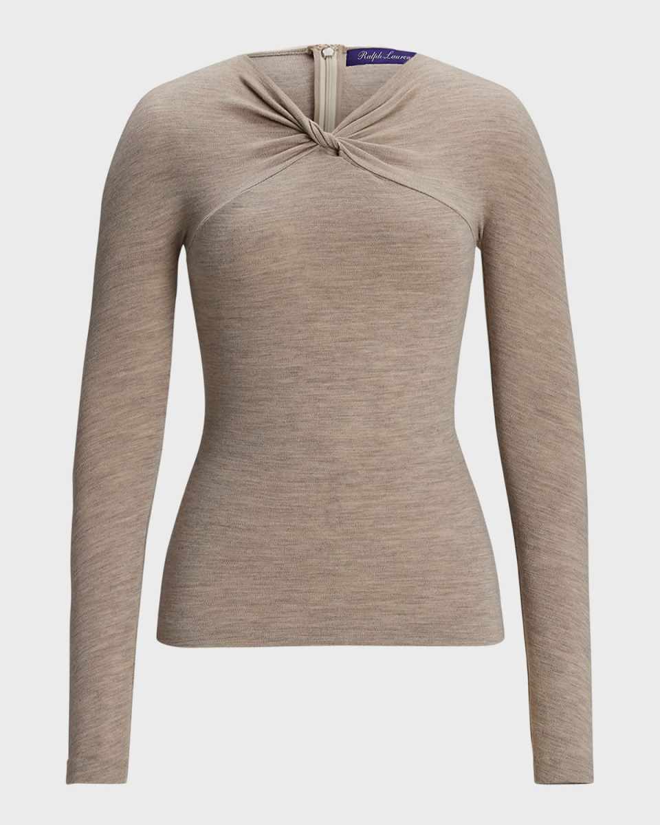Mélange Wool Jersey Twist-Front Top