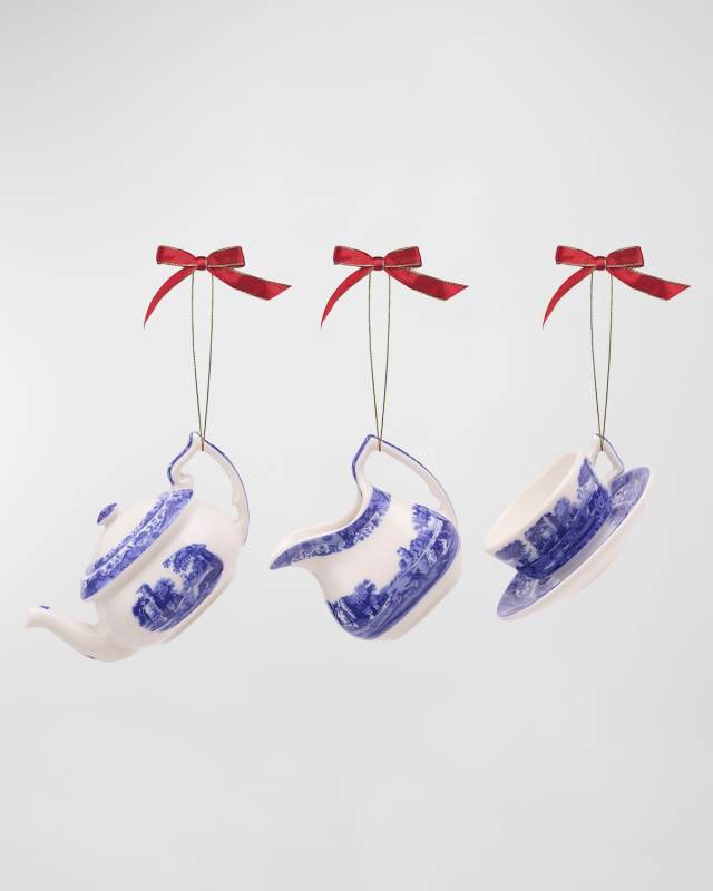 Spode Blue Italian Tea Set Ornaments, Set of 3