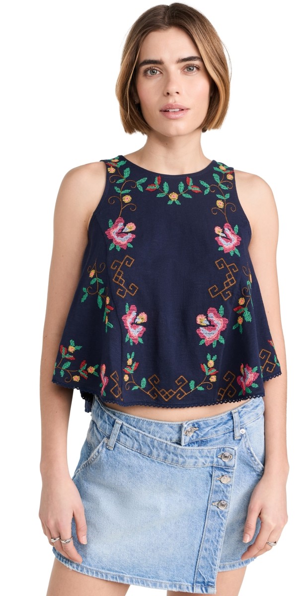 Free People Fun And Flirty Top Cobalt Combo