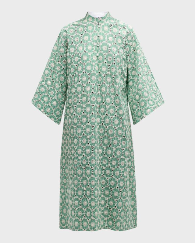 Eyelet Floral-Embroidered Midi Caftan