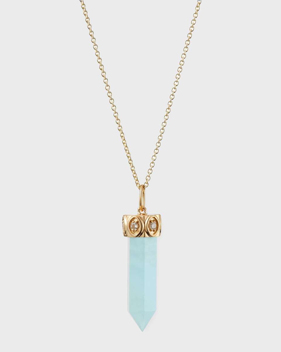 Long Aquamarine Crystal Pendant Necklace