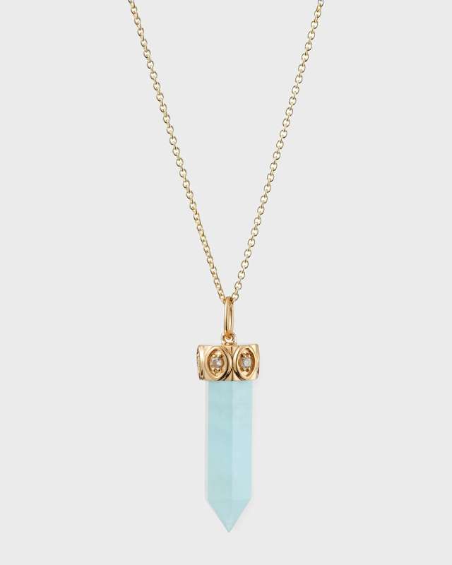 Long Aquamarine Crystal Pendant Necklace