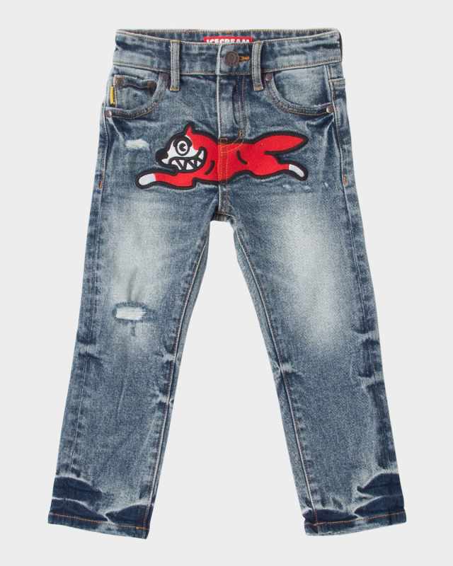 Boy's Combination Embroidered Lightwash Jeans, Size 2-10