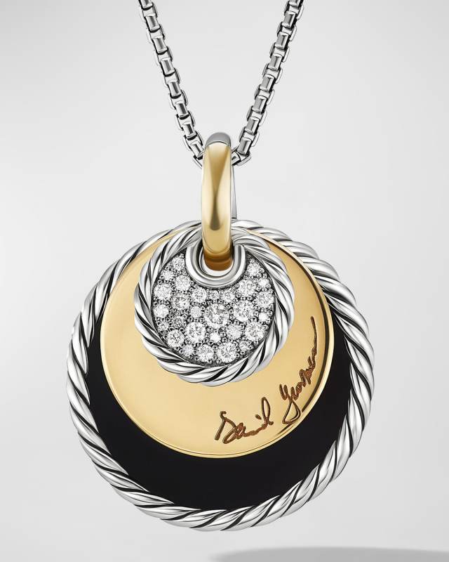 DY Elements Eclipse Reversible Pendant Necklace with Diamonds and 18K Gold in Silver, 24.5mm, 32"L