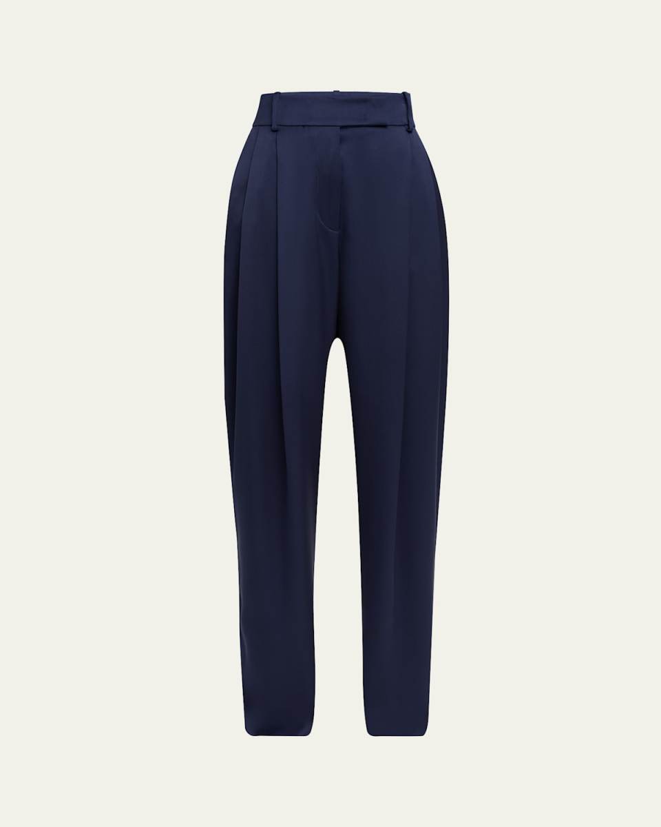 Pleated Straight-Leg Silk Trousers