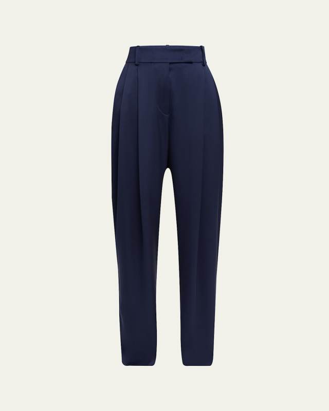 Pleated Straight-Leg Silk Trousers
