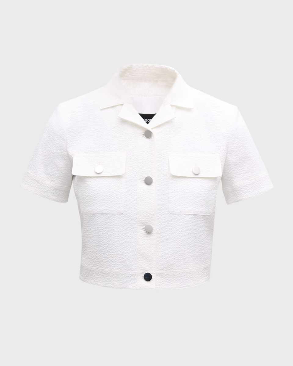 Seersucker Cropped Short-Sleeve Jacket