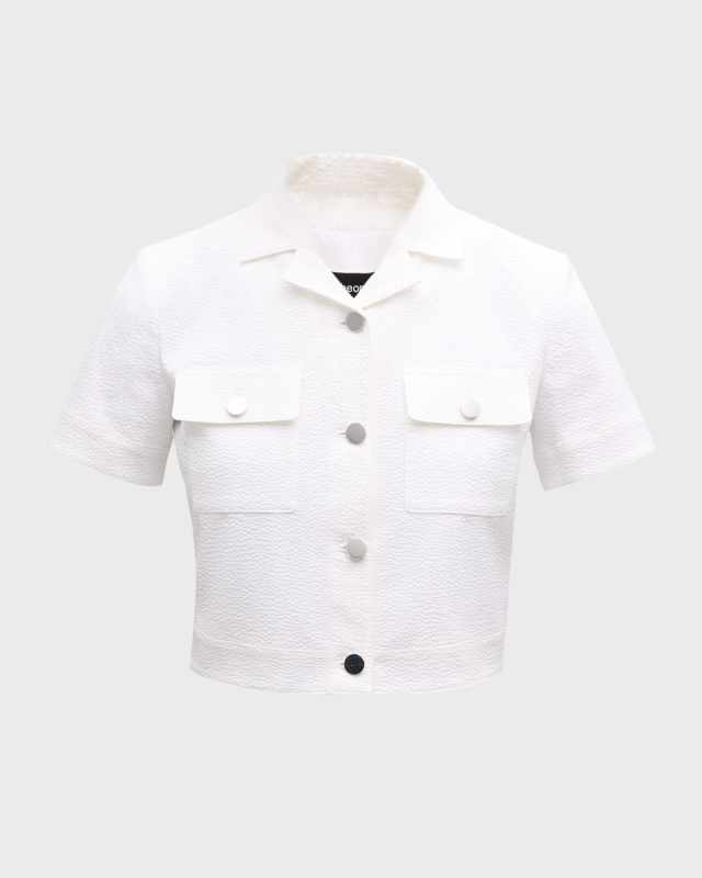Seersucker Cropped Short-Sleeve Jacket