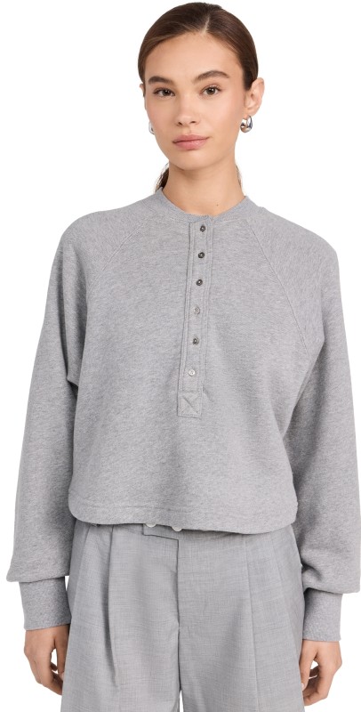Marissa Webb So Uptight French Terry Plunge Henley Sweatshirt Heather Grey