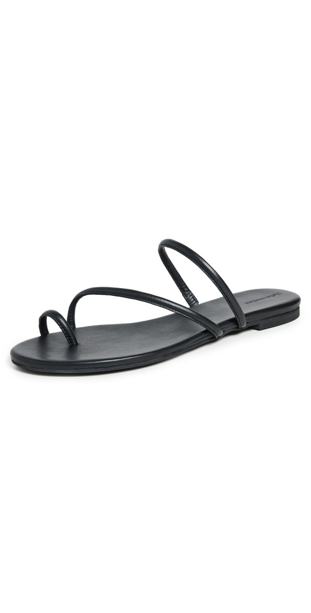 Reformation Ludo Toe Ring Strappy Flat Sandals Black