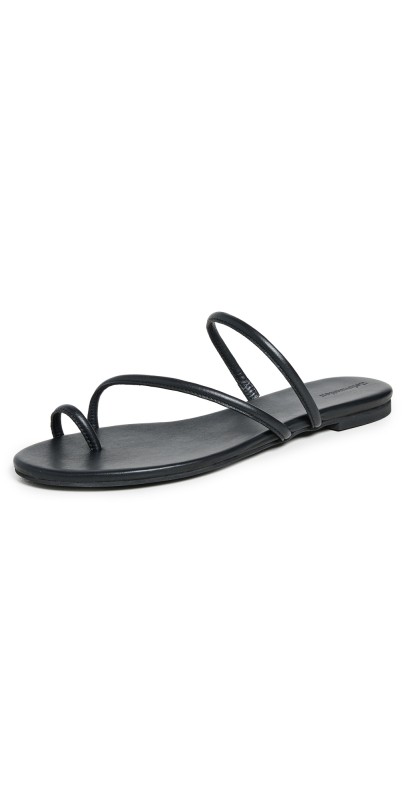 Reformation Ludo Toe Ring Strappy Flat Sandals Black