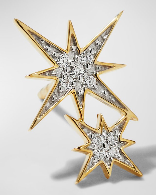 14k Yellow and White Gold Diamond Starburst Earring, Single