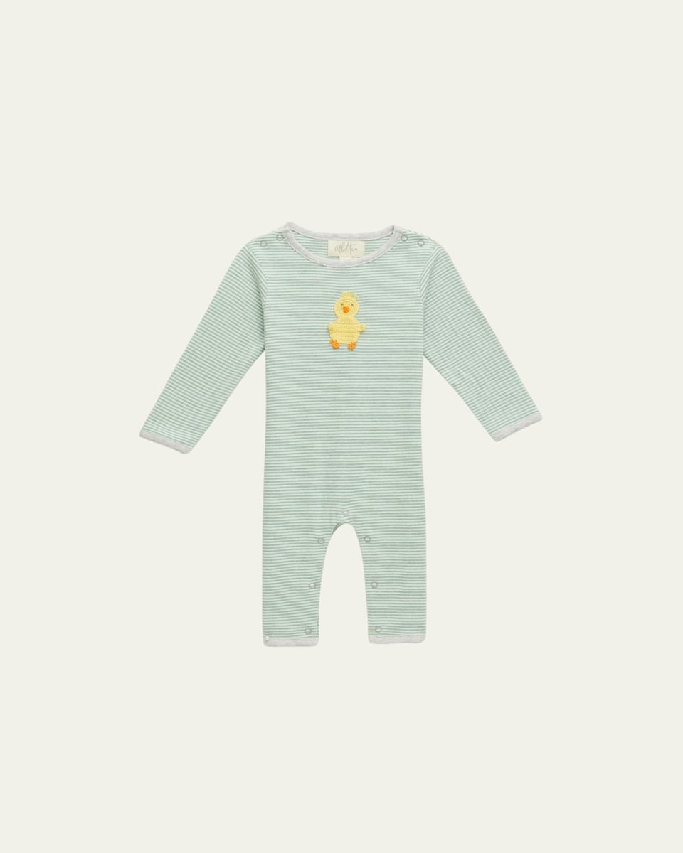 Kid's Striped Chick Applique Coverall, Size Newbor