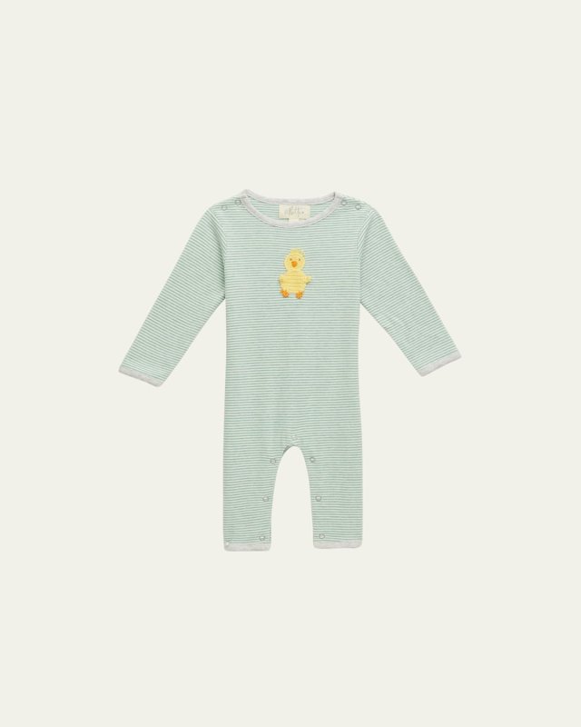 Kid's Striped Chick Applique Coverall, Size Newbor