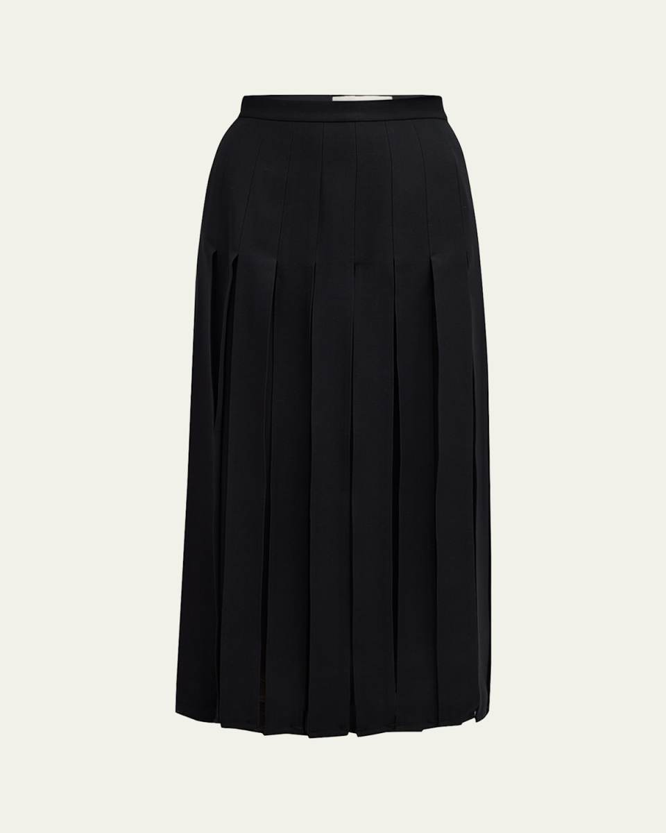 Pleated Wool-Silk Midi Skirt