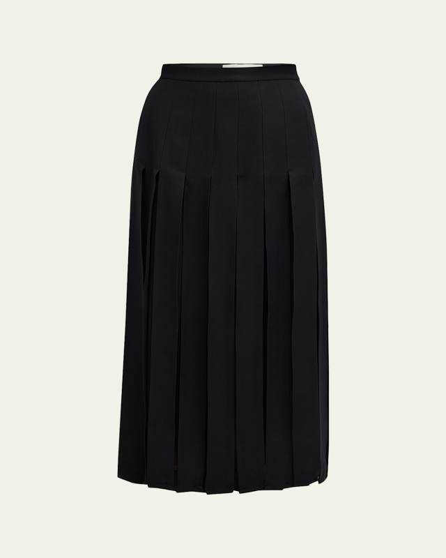 Pleated Wool-Silk Midi Skirt