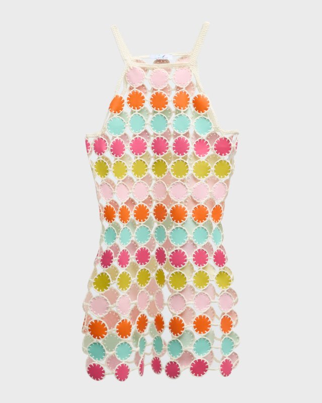 Hand Crochet Mini Dress with Faux Leather Scoop Motifs