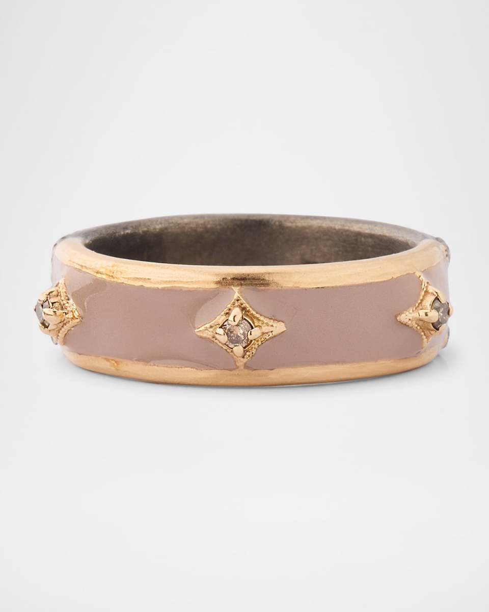 18K Rose Gold, Antiqued Silver, and Nude Enamel Diamond Stacked Ring