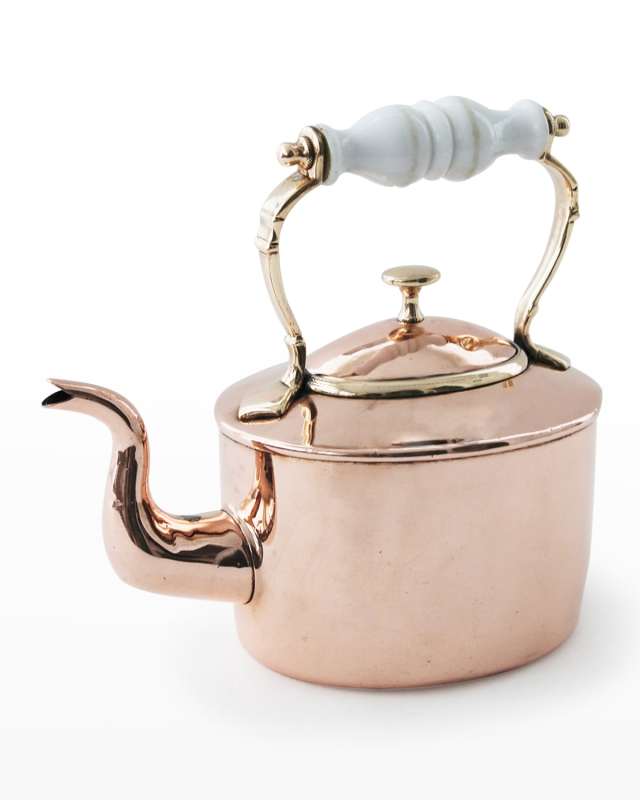 Antique English Tea Kettle W/ Porcelain Handle, Mid 19th Century