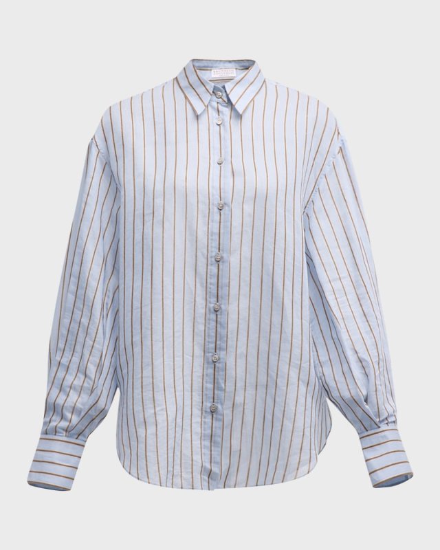 Cotton Silk Lurex Striped Blous