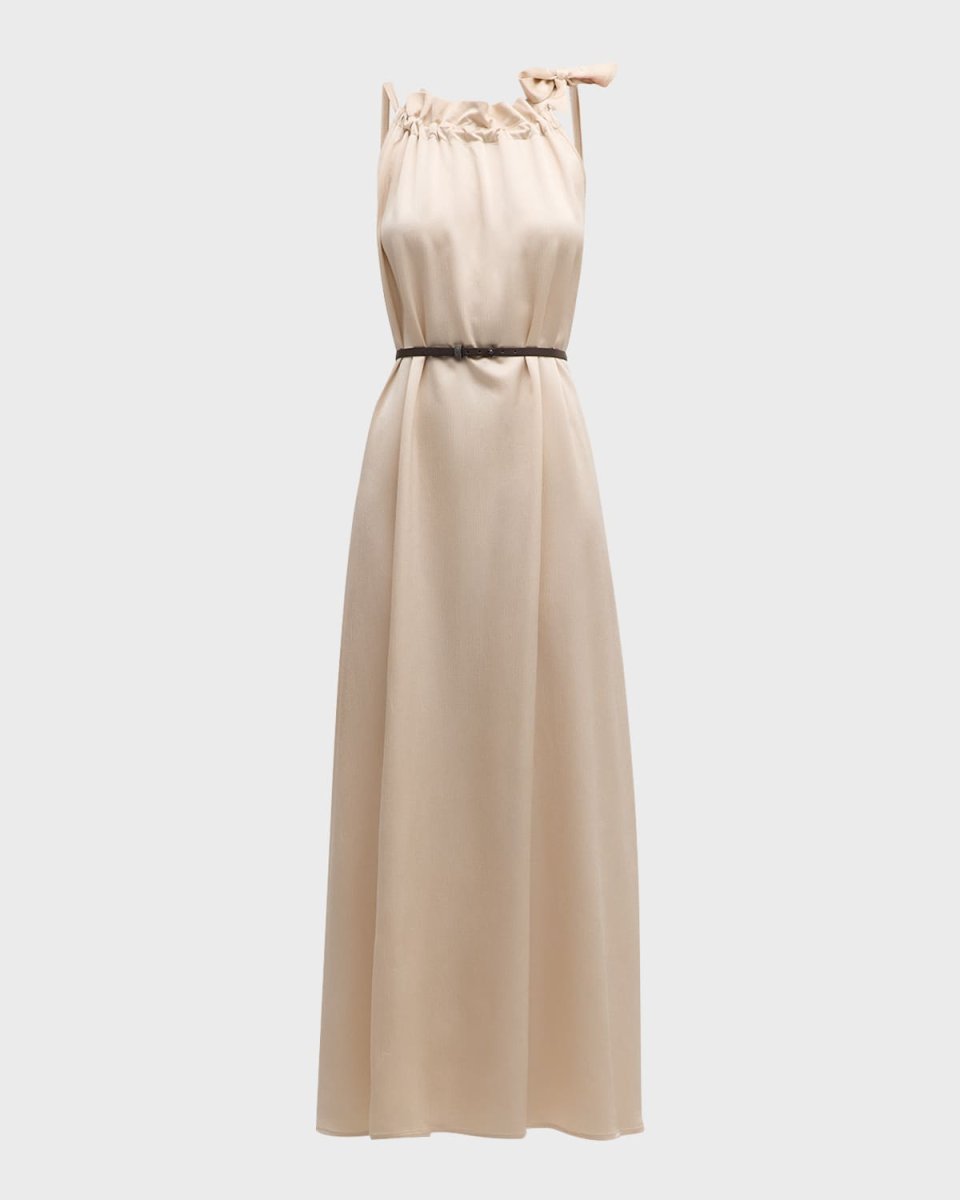 Sleeveless Seersucker Ruffle Maxi Dress