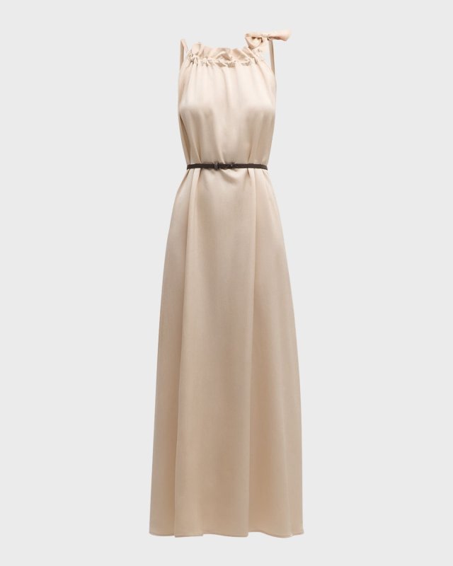 Sleeveless Seersucker Ruffle Maxi Dress