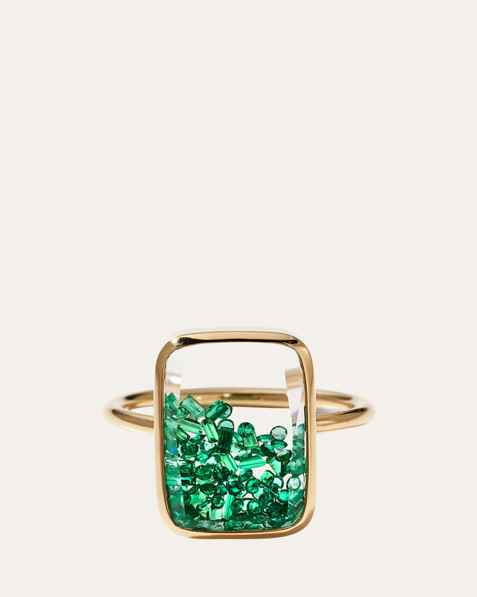 Yellow Gold Ring with Emeralds in a White Sapphire Kaleidoscope Shaker