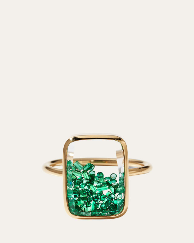 Yellow Gold Ring with Emeralds in a White Sapphire Kaleidoscope Shaker