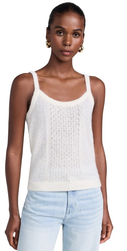 ATM Anthony Thomas Melillo Wool Blend Mixed Stitch Tank Chalk