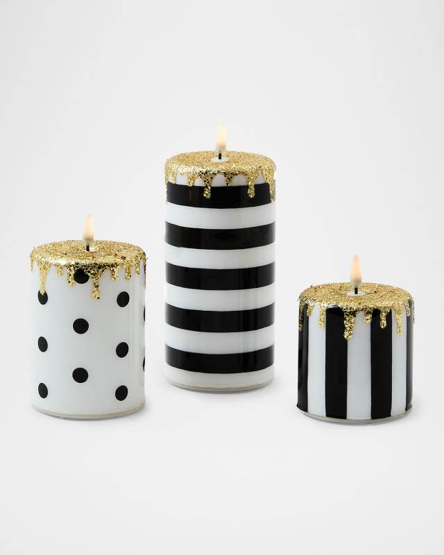 Courtly Illuminated Stripe & Dot Candles, Set Of 3