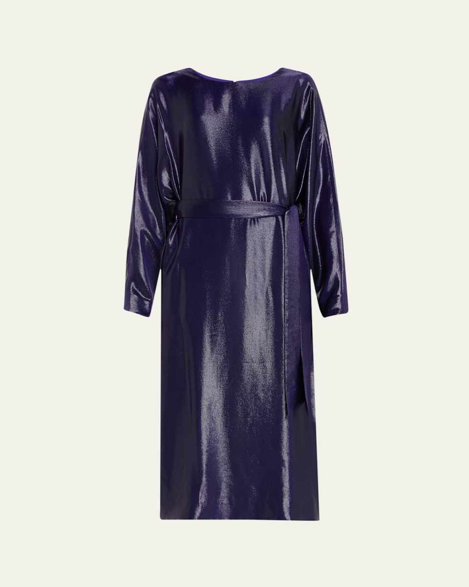 Charlize Self-Tie Midi Shiny Metallic Dress