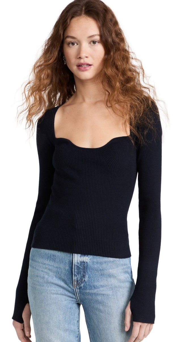 Pistola Denim Taryn Long Sleeve Sweetheart Neck Sweater Navy
