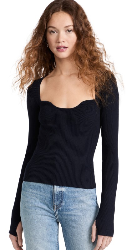 Pistola Denim Taryn Long Sleeve Sweetheart Neck Sweater Navy