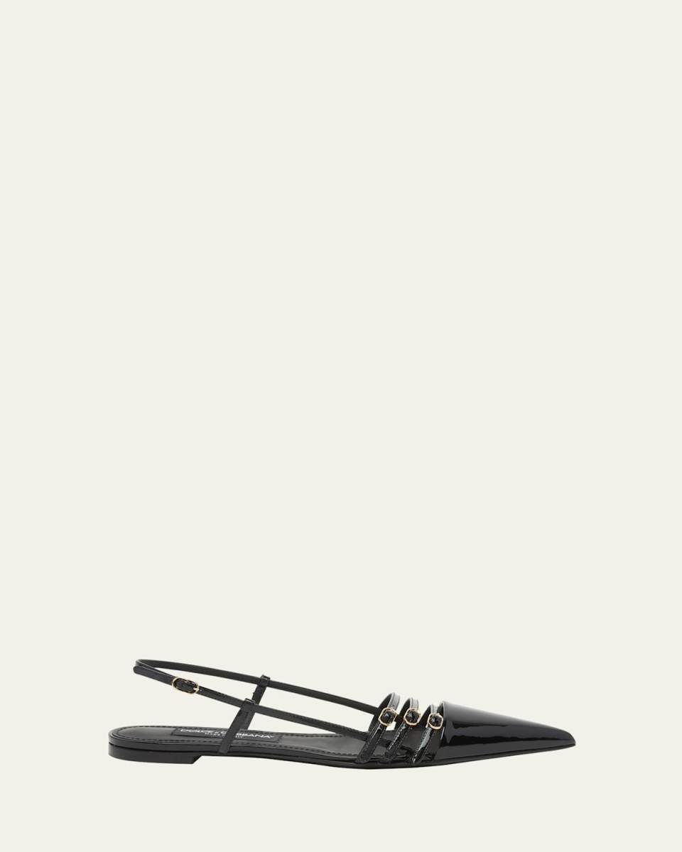 Patent Buckle Trio Slingback Ballerina Flats