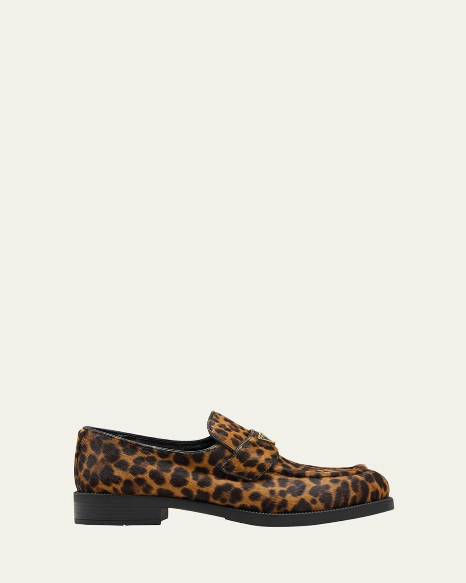 Leopard Calf Hair Triangle Loafers