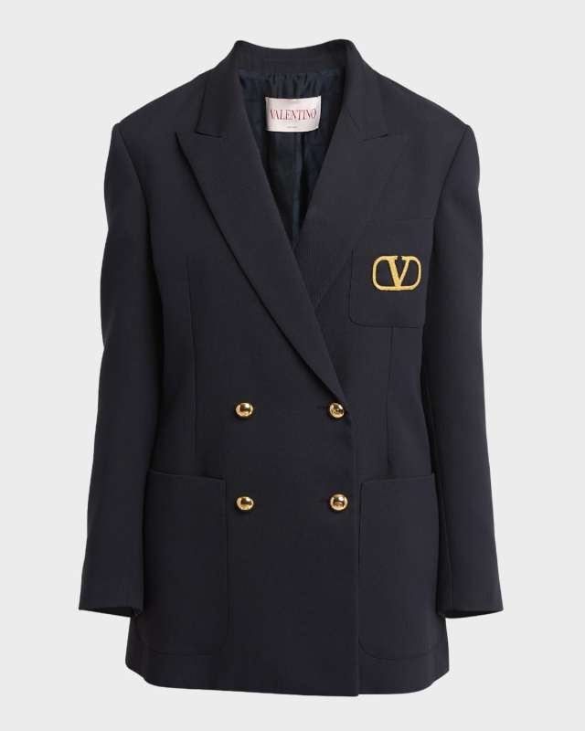 V-Logo Double-Breasted Navy Formal Jacket