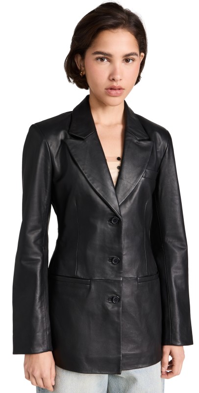 Reformation x Veda Hal Fitted Leather Blazer Black