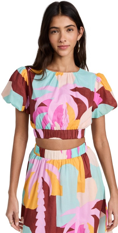 MINKPINK Palmera Crop Top Pastel Tropical