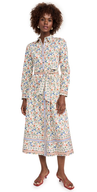Shoshanna Kaitlyn Dress Ivory/Peach/Blue Multi