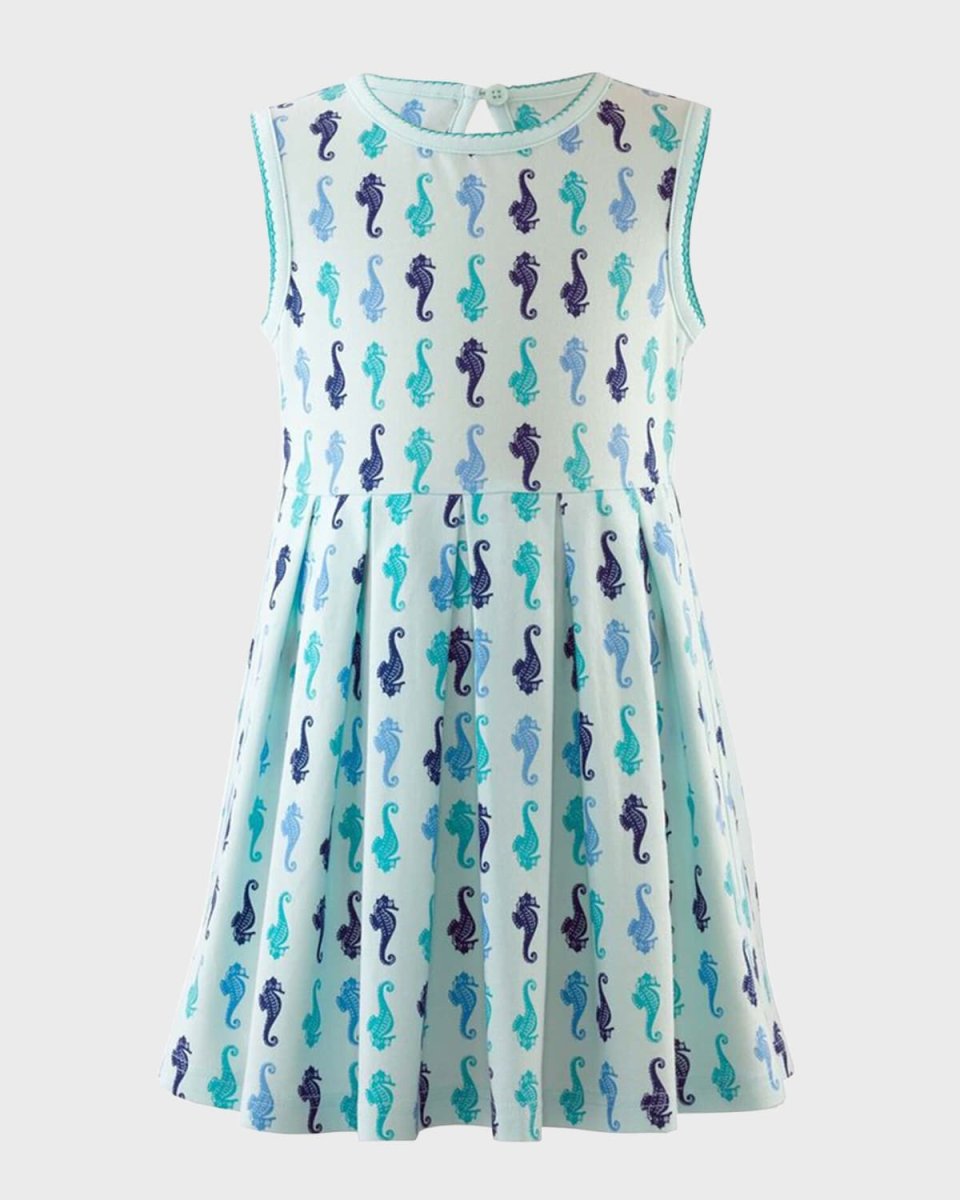 Girl's Seahorse Printed Sleeveless Dress, Size 2-